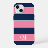 Pink and Blue Rugby Stripes 3 Letter Monogram