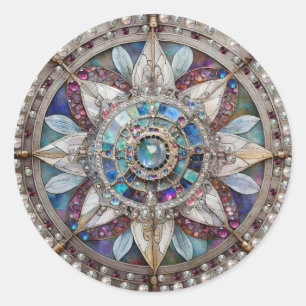 Pink and Blue Sapphires Diamonds Pearls Mandala Classic Round Sticker
