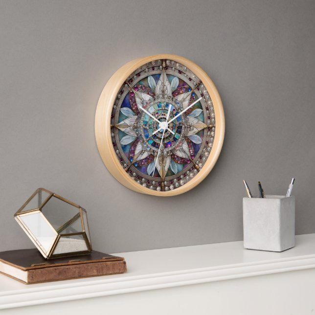 Pink and Blue Sapphires Diamonds Pearls Mandala Clock (Office)