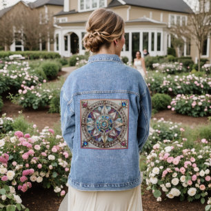 Pink and Blue Sapphires Diamonds Pearls Mandala Denim Jacket