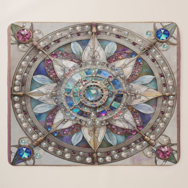 Pink and Blue Sapphires Diamonds Pearls Mandala Sherpa Blanket (Front (Horizontal))