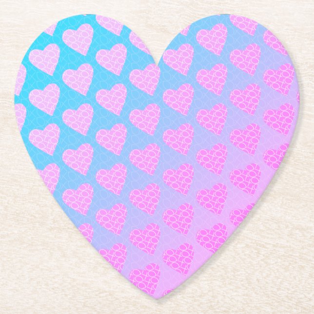 Pink and Blue Scribble Hearts Valentines Day Paper Coaster (Front)