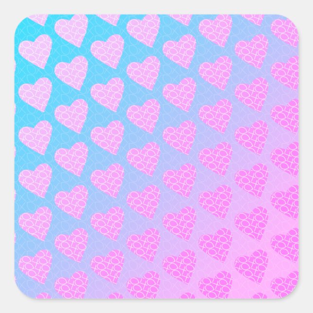Pink and Blue Scribble Hearts Valentines Day  Square Sticker (Front)