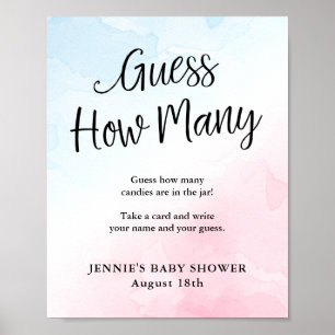 Pink and Blue Script Guess How Many Game Display Poster