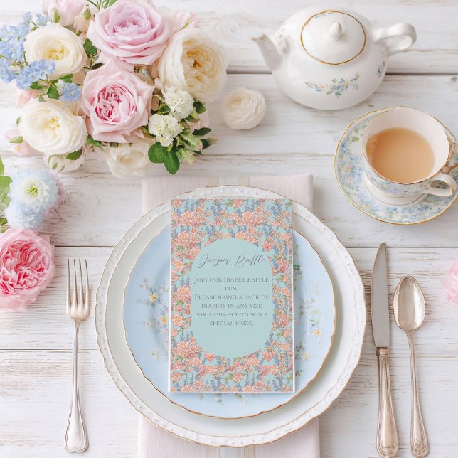 Pink and blue shabby chic florals Baby Shower Enclosure Card (Creator Uploaded)
