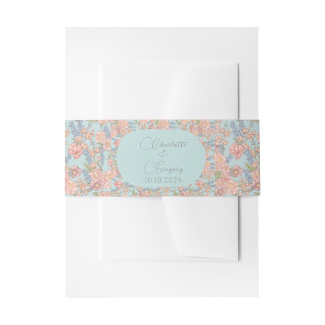 Pink and blue shabby chic invitation belly band (Front Example)