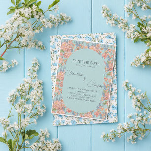 Pink and blue shabby chic Save the date Announcement Postcard