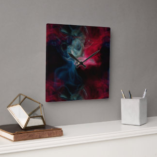 pink and blue smoke abstract square wall clock