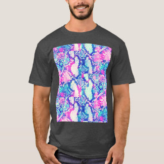 Pink and Blue Snake Skin Print Graphic  T-Shirt