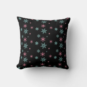 Pink And Blue Snowflake Pattern Christmas Wintery Throw Pillow