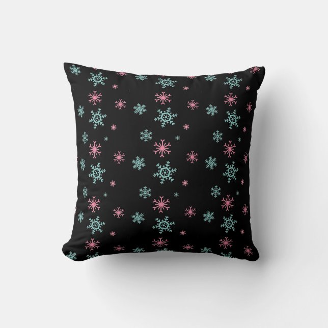 Pink And Blue Snowflake Pattern Christmas Wintery Throw Pillow (Front)