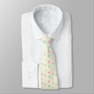 Pink And Blue Snowflake Pattern Christmas Wintery Tie