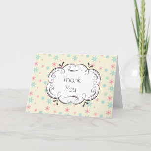 Pink And Blue Snowflakes Christmas Wintery Thanks Thank You Card