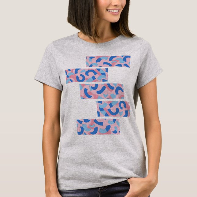Pink and Blue Split Doodle Pattern T-Shirt (Front)