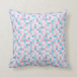 Pink and Blue Squares Throw Pillow