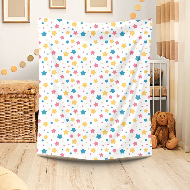 Pink and Blue Stars Pattern Fleece Blanket (Creator Uploaded)