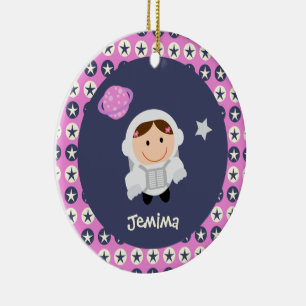 Pink and Blue Stars Spacegirl Ceramic Ornament