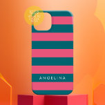 Pink and Blue Striped Pattern Custom Name iPhone 15 Case<br><div class="desc">Rugby Stripes - A preppy pattern with bold stripes and a first and last name. If your art still needs to be adjusted,  click on the Customize This button. This will take you to a design area where you can move things around and even change fonts!</div>