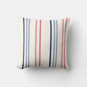 Pink and Blue Stripes on white Throw Pillow