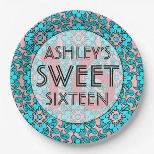 Pink And Blue Sweet 16 Birthday Party Plates