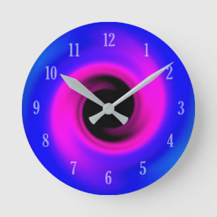 Pink and blue swirling black hole round clock
