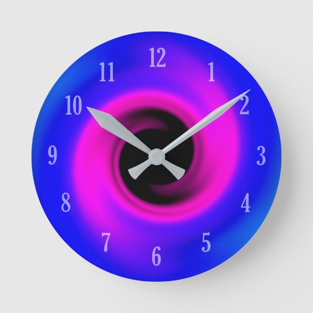 Pink and blue swirling black hole round clock (Front)