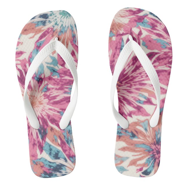 Pink And Blue Tie Dye Sunburst Flip Flops (Footbed)