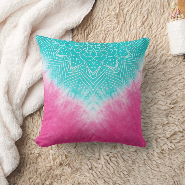 Pink and Blue Tie dye with Mandala Sway in Style Throw Pillow (Blanket)