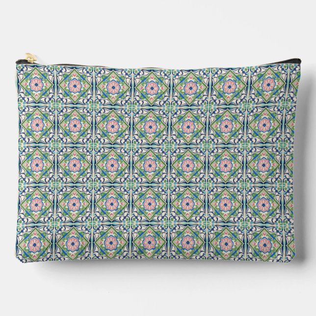 Pink and Blue Tile Accessory Pouch (Front)
