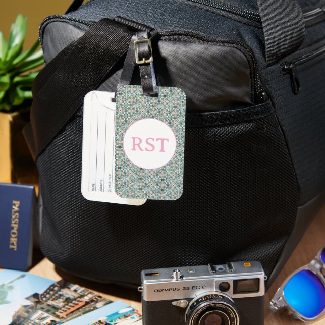 Pink and Blue Tile Luggage Tag (Front & Back)