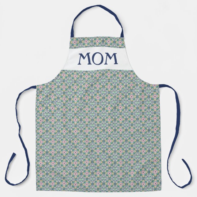 Pink and Blue Tile Pattern Apron (Front)