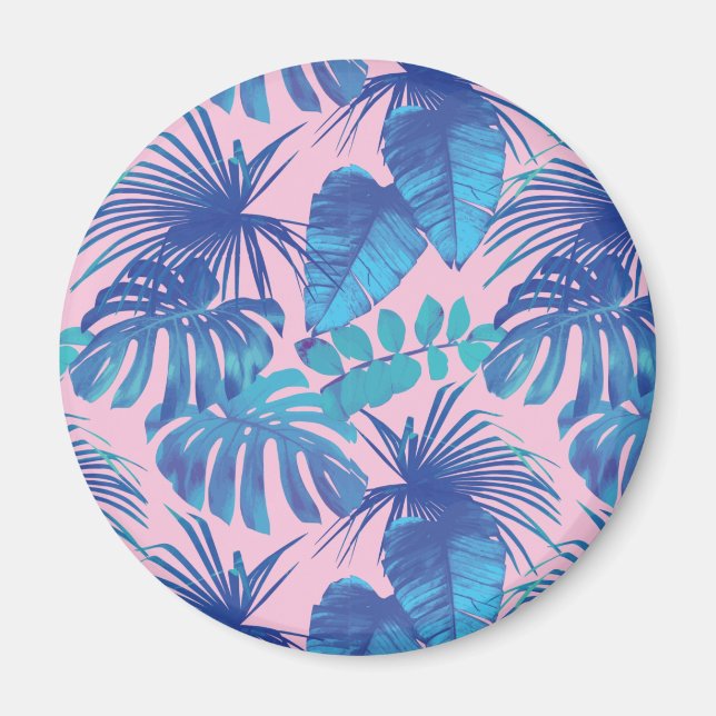 Pink and blue Tropical Foliage personalized Magnet (Front)