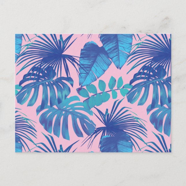 Pink and blue Tropical Foliage personalized Postcard (Front)
