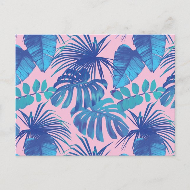 Pink and Blue Tropical Leaf Design  Postcard (Front)