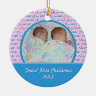 Pink and Blue Twins First Christmas Ornament