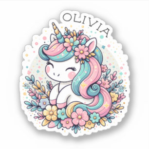 Pink and Blue Unicorn and Flowers Personalized
