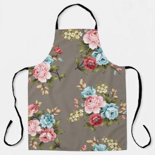 Pink and blue vintage flowers with green and cream apron