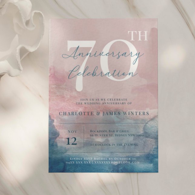 Pink and Blue watercolor 70th anniversary Invitation (Creator Uploaded)