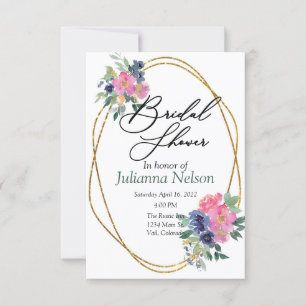 Pink and blue watercolor floral invitation