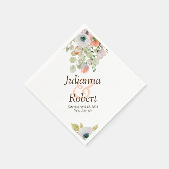Pink and blue watercolor floral  napkins (Corner)