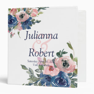 Pink and blue watercolor floral wedding 3 ring b binder