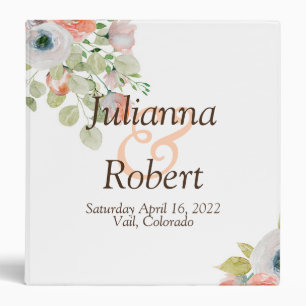 Pink and blue watercolor floral wedding 3 ring b binder