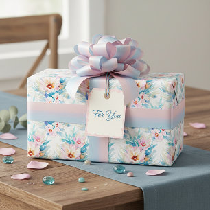 Pink and blue watercolor floral wrapping paper