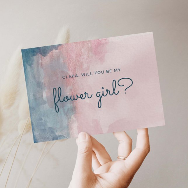 Pink and Blue watercolor flower girl card (Creator Uploaded)