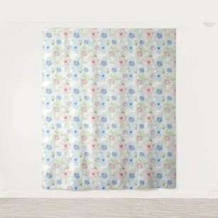 Pink and blue watercolor flowers. tapestry