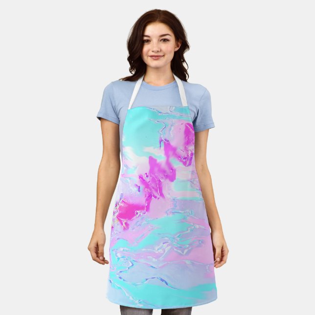Pink And Blue Wavy Abstract  Apron (Worn)