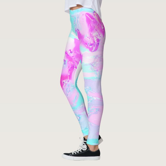Pink And Blue Wavy Abstract Leggings (Left)