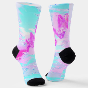 Pink And Blue Wavy Abstract Socks