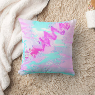 Pink And Blue Wavy Abstract Throw Pillow