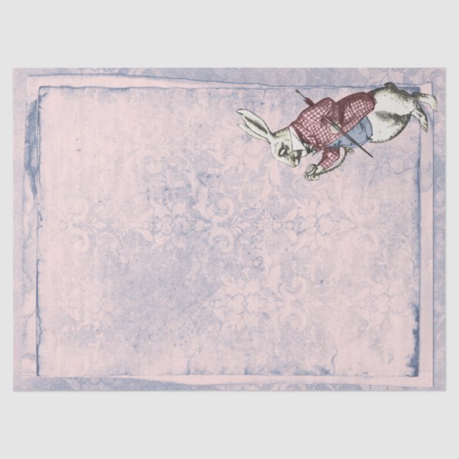 Pink and Blue White Rabbit Alice in Wonderland Tissue Paper (Front)